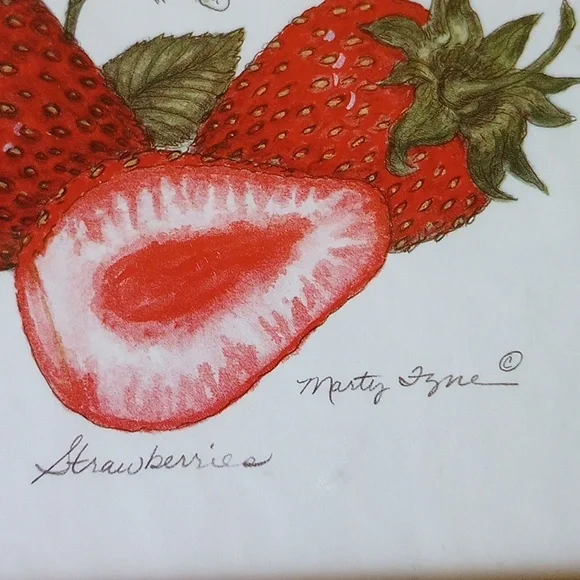 Vintage "Strawberries" Art Print by Marty Fzne. Oak Frame w/ Glass - Picture 5 of 5